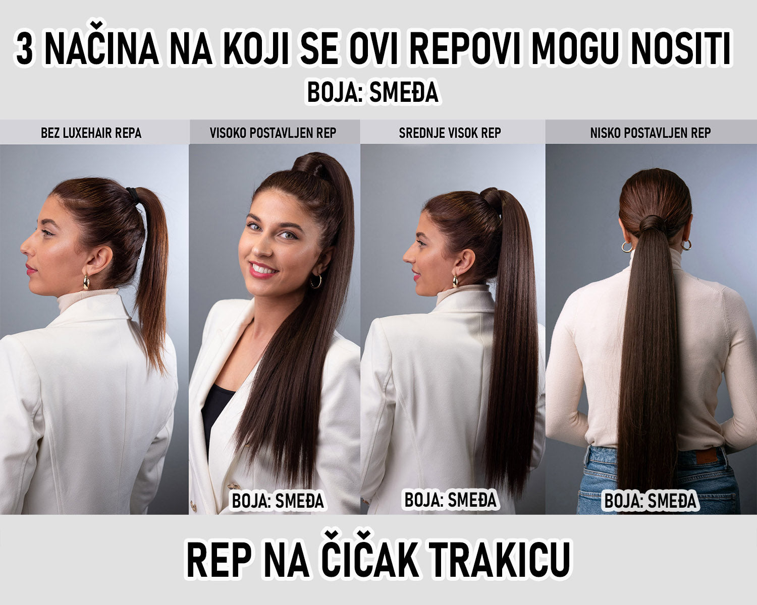 Svetlo smeđi, ravni, rep na čičak trakicu, 75cm