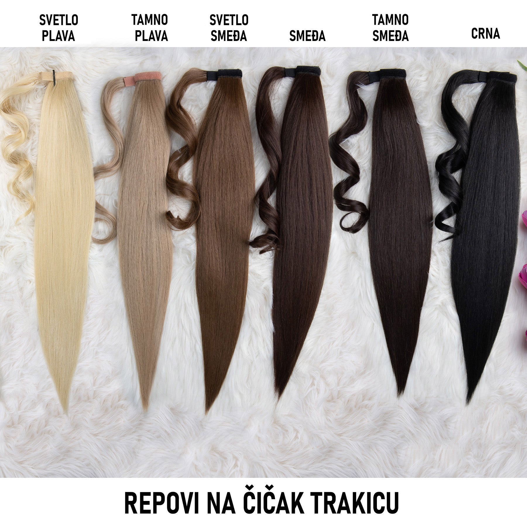 Crni, ravni, Rep na čičak trakicu, 75cm