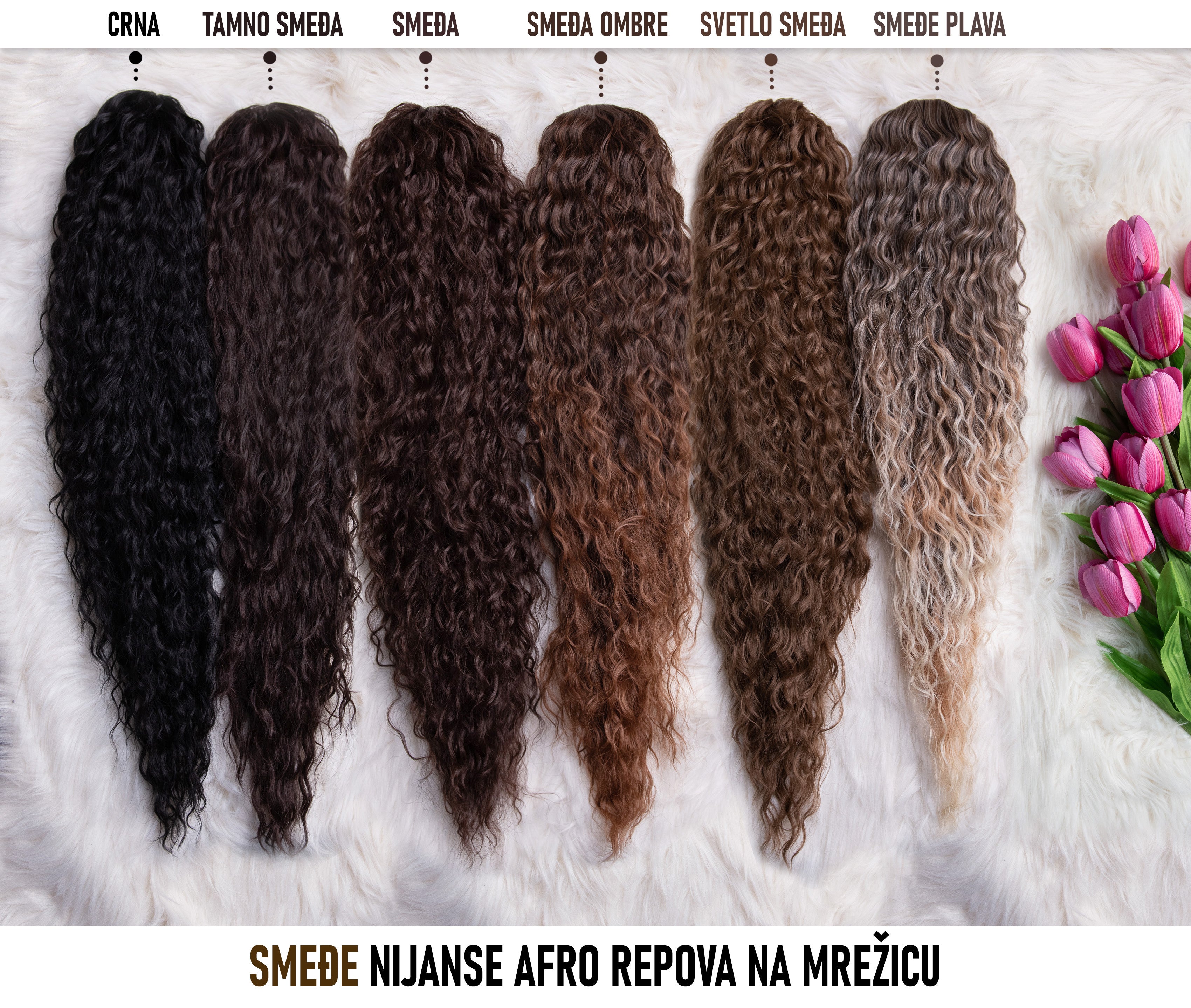 Smeđe Plava Ombre, Afro, 80cm (Rep na mrežicu)