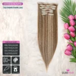 Svetlo smeđa s pramenovima │ Ravna │ 60cm  │Ekstenzije na klipse / češljiće